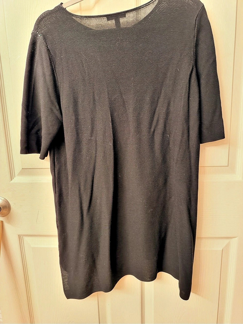Eileen Fisher Textured Round Neck Tunic Black Tunic Size XL Good